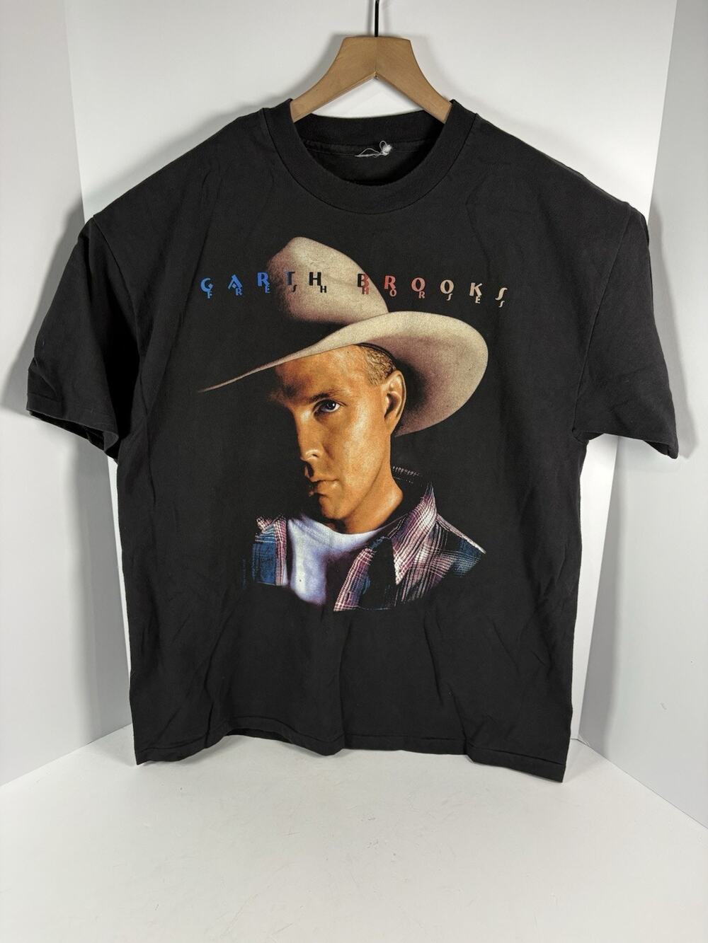 VTG 96 Garth Brooks Big Face Fresh Horses Black Country Tour T-Shirt Size XL